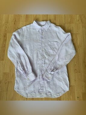 Uniqlo Lavender Purple 100% Linen Button Up Shirt Top Women’s Long Sleeve Preppy
